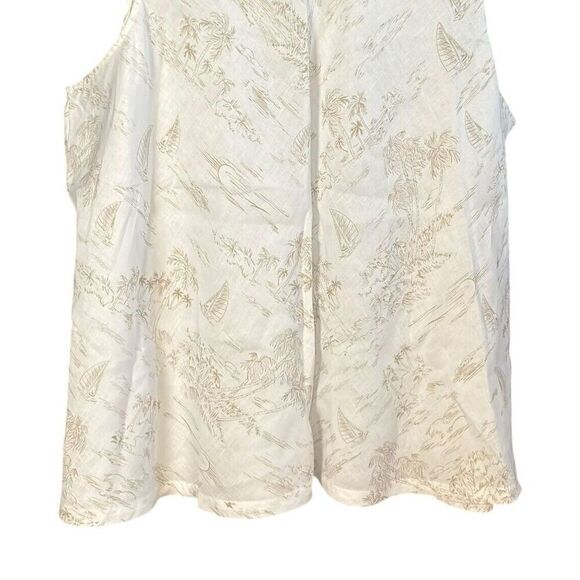 Lands’ End Top Size 3X Sleeveless 100% Linen Tan Palm Trees Resort Coastal - Picture 3 of 8